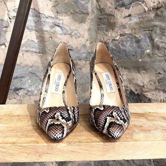 Jimmy Choo Brown Pink Snakeskin Print Romy 100 Pumps - Picture 3 of 10